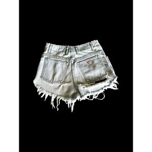 Vintage 80's Guess Jean Shorts Sz 26 Womens Light Wash Blue Frayed Button